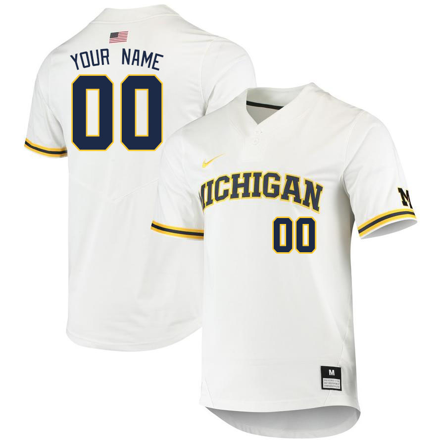 Custom Michigan Wolverines Name And Number College Baseball Jerseys Stitched-White - Click Image to Close